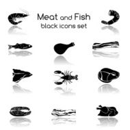 Fish and Meat Black Icons
