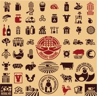 Farming equipment icons set