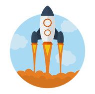 Icon of Flying Rocket Start Up symbol Flat style