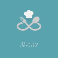 Fork spoon infinity sign chef hat mustache Menu Flat design