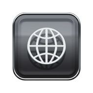 Globe icon glossy grey isolated on white background