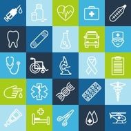 Set of medical icons in thin line style