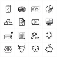 Flat Line Icons For Finance and Business Vector Illustration
