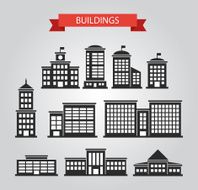 Set of flat design buildings pictograms N4