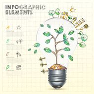 bulb with abstract doodle environmental infographic elements