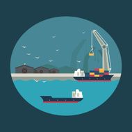 Cargo ship loading containers on board Infographic illustration
