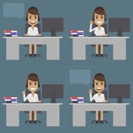 Girl telephone operator call center at table