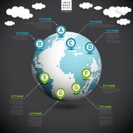 World map globe with pointer marks infographics communication