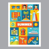 Summer holiday - poster with icons in flat style N2