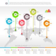 World map infographic with pointers