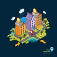 Flat landscape street GPS navigation infographic 3d isometric concept
