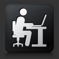 Black Square Button with Man Working on Computer