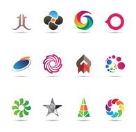 Twelve diverse colorful abstract icons