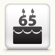 Square Button with 65 Years Birthday Cake