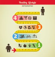 Fitness and diet infographic with measure tape