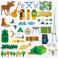 Set camping icon hiking outdoors