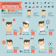 sportsman activities and calories burned infographics with food N2