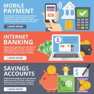 Mobile payment internet banking business savings accounts flat illustration set