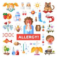 Set of flat design allergy and allergen icons infographics elements