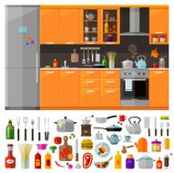 modern kitchen icons set vector flat illustration
