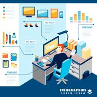 Man in office with infographic elements