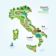 Infographic travel and landmark italy map shape template design