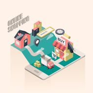 flat 3d isometric online shopping illustration