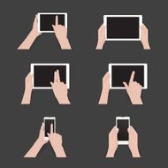 Vector set of commonly used multi-touch gestures for tablets