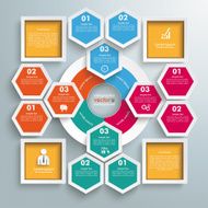 Big Circle Colored Infographic Honeycomb 4 Squares