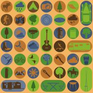 Set camping icon hiking outdoors N3