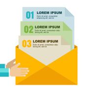 Envelope with document in hands isolated background Flat vector illustration