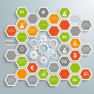 Colored Honeycomb Background Infographic White Gears