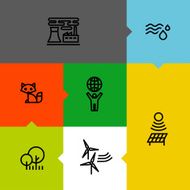 Ecology green and environment line icons set