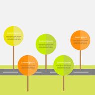 Infographic with road green and orange tree sun Flat design