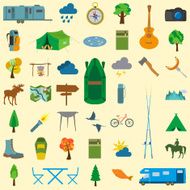 Set camping icon hiking outdoors N4