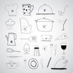hand drawn cooking foods and kitchen N2