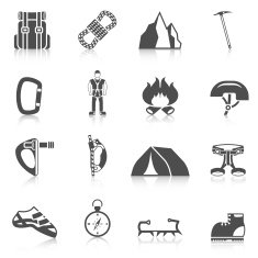 Climber gear equipment icons black