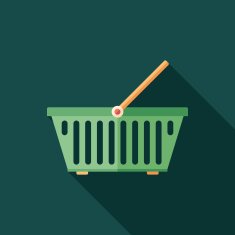 Colorful food basket flat square icon with long shadows