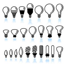 Fluorescent and LED Light Bulb interface icons on White Background