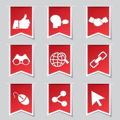 Social Internet Label Vector Red Icon Design Set