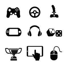 Vector black game icons set white background