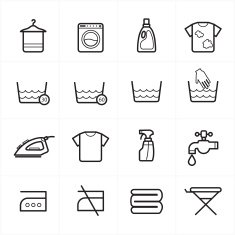 Flat Line Icons For Laundry and Washing Vector Illustration