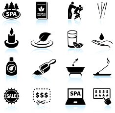 Spa and relaxation black & white vector icon set