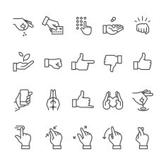 Hand gestures related linear icons
