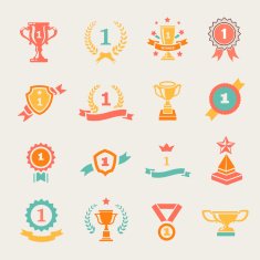 First Place Badges and Winner Ribbons illustration
