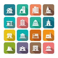 Flat Buildings Icons