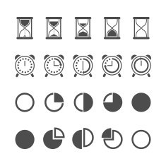 Vector isolated hourglasses and clocks icons set