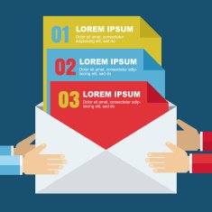 Envelope with document files in hands isolated background