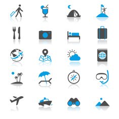 Traveling flat with reflection icons