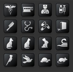 veterinary button set on a dark Background